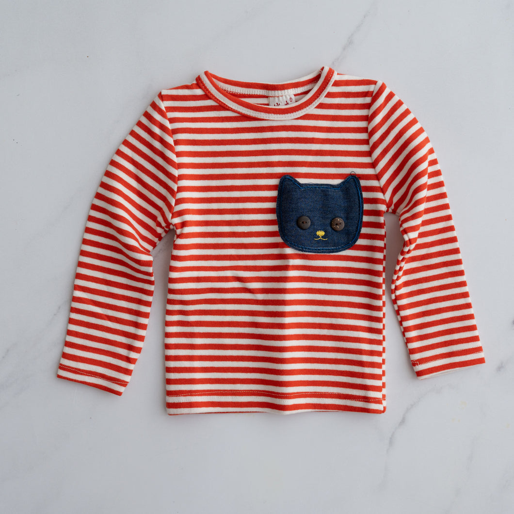 Denim Cat Striped Top (6-12M)