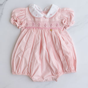 Pink Smocked Romper (6-12M)